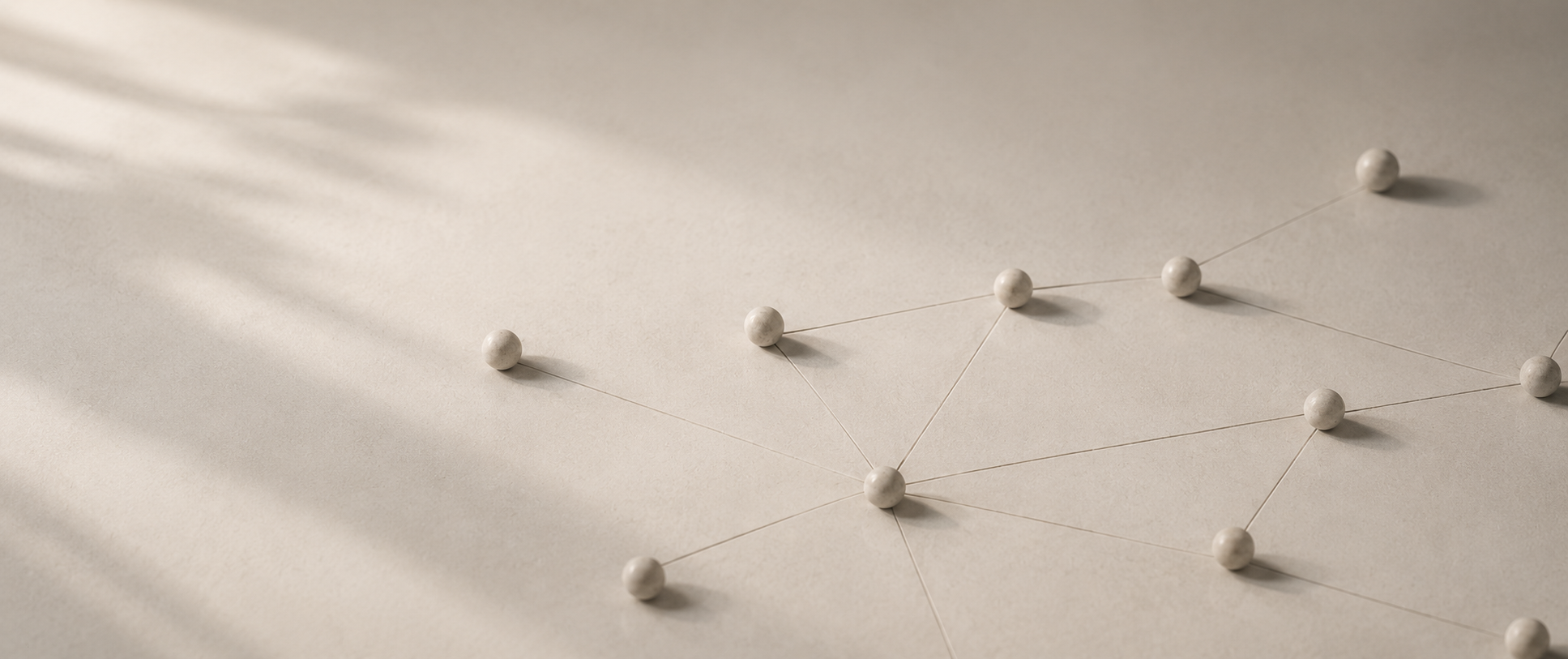 Abstract network of connected nodes, representing the ecosystem of companies